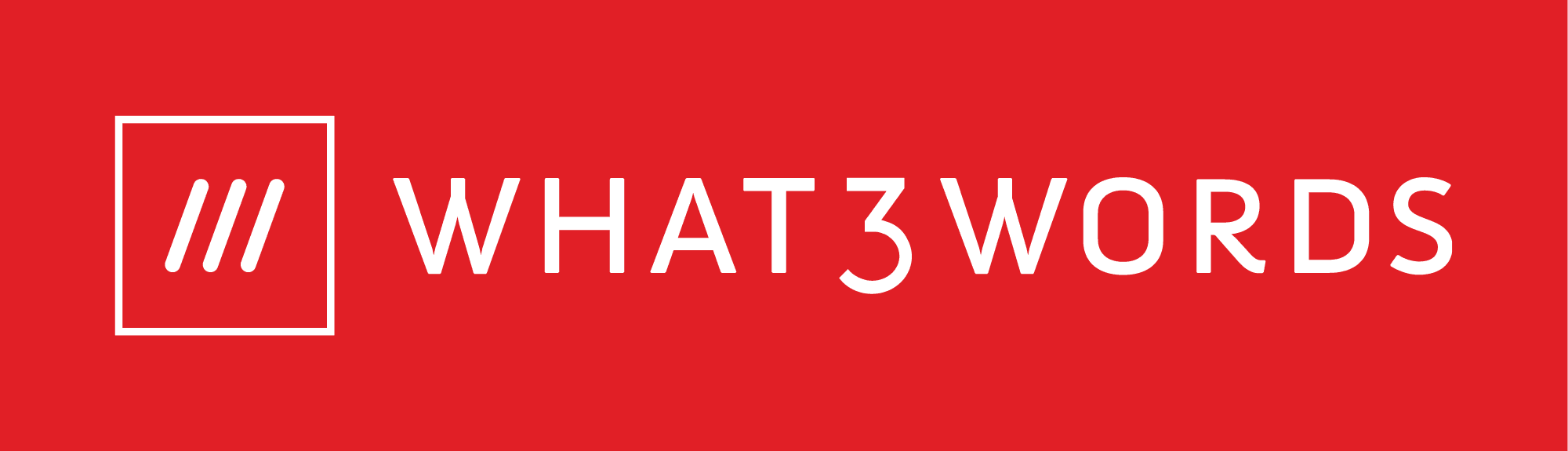 A red background with the words what3words on it.